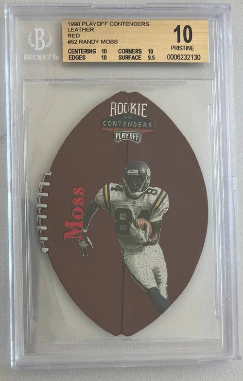 1998 PLAYOFF CONTENDERS LEATHER RED #52 RANDY MOSS RC 1/1 BGS 10