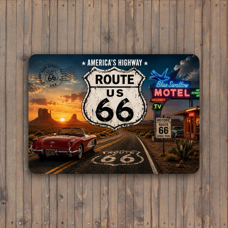 10" x 7" Metal Sign Aluminum Route 66 - Vintage & Modern Americana Choose