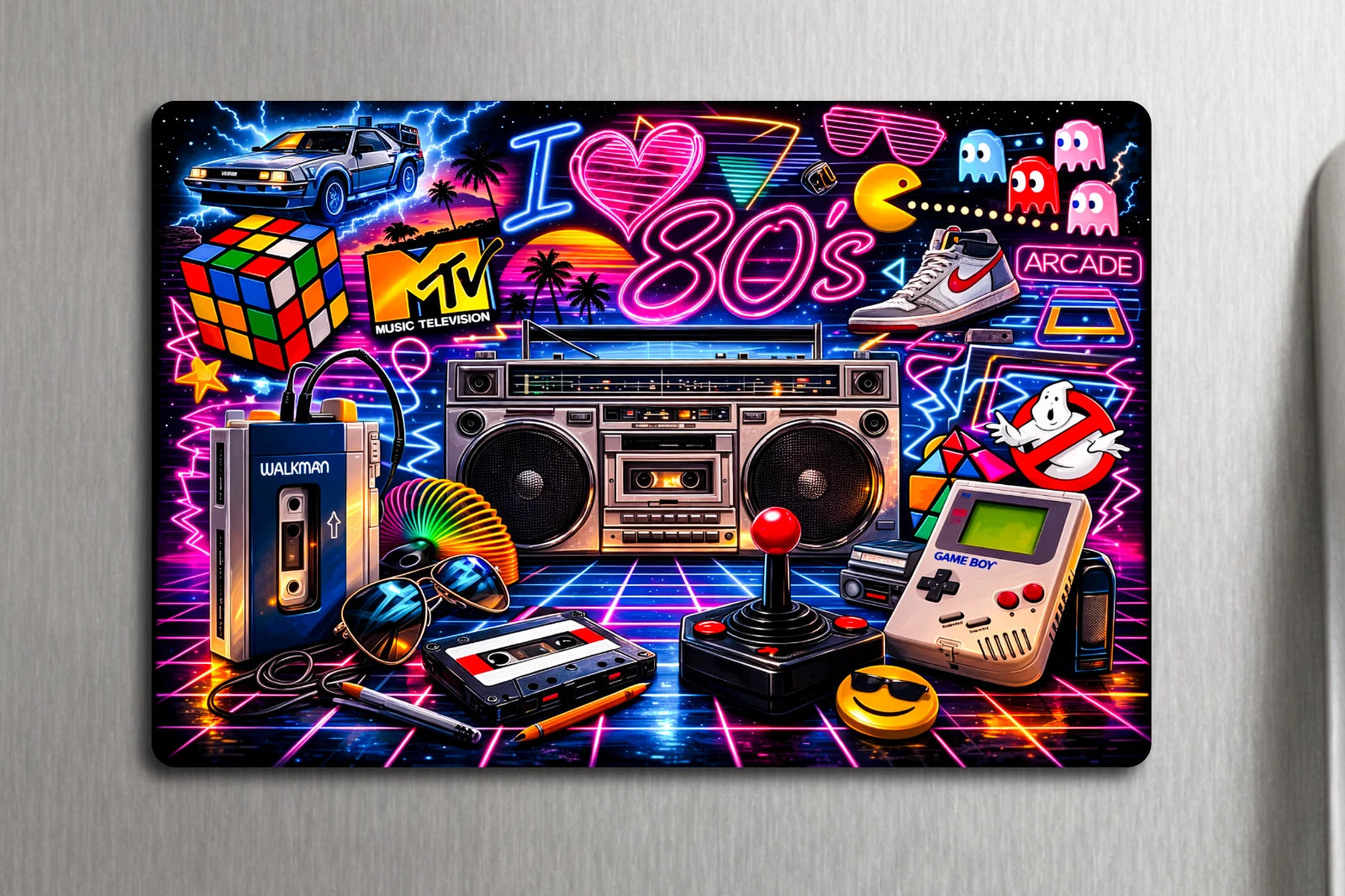 3x 2 I LOVE the 80s 1980s Pac Man MTV Game Boy Cube Fridge Refrigerator Magnet