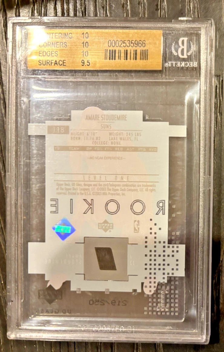 BGS 10 PRISTINE 2002-03 Upper Deck UD GLASS AMARE STOUDEMIRE SP #118 #'d/250 RC