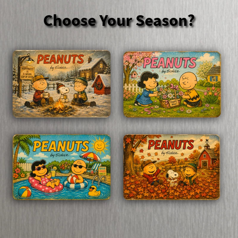 Seasonal Peanuts Magnet | Winter Spring Summer Fall 3 x 2 Fridge Magnet Vintage