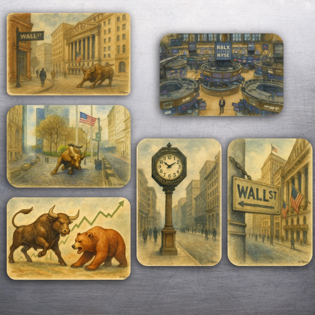 3 x 2 Wall Street St Themed Art D.Romeo Kitchen Fridge Magnet Magnets - Choose