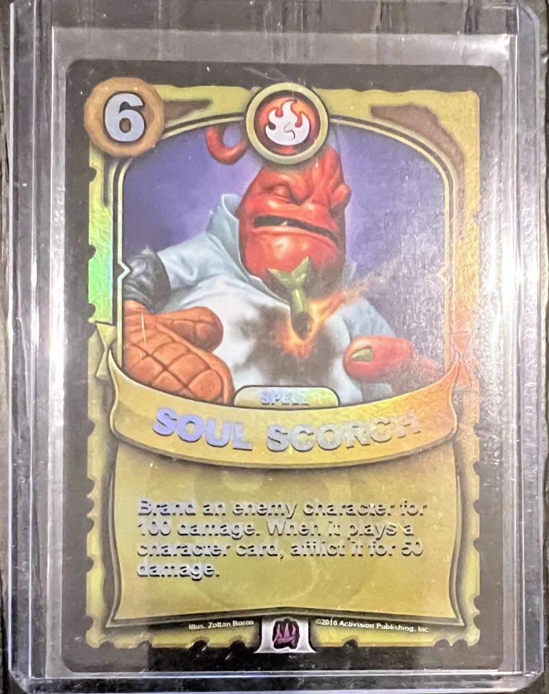 Soul Scorch GOLD FOIL Battlecast Skylanders CCG Card (Epic - Purple)