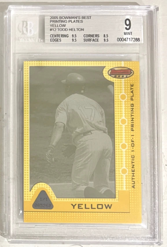 BGS 9 2005 Todd Helton Yellow Printing Plate Bowmans Best #'d 1/1 (.5 away 9.5)