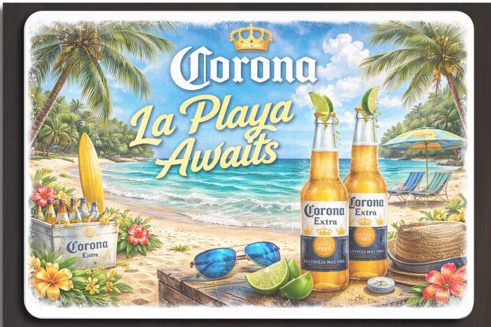 Corona La Playa Awaits Beach Art 120-Piece Puzzle Tropical Beer Bar Decor Gift