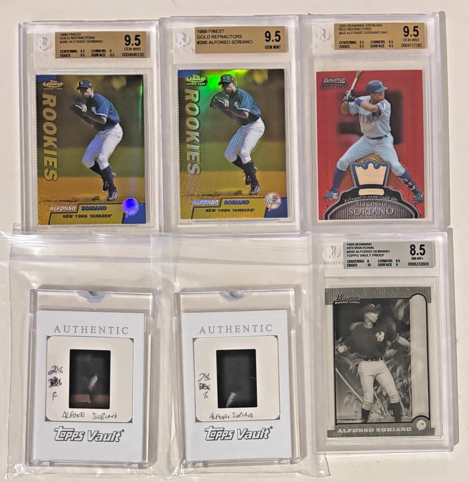 1/1 BGS 9.5 Ultimate & 1999 Gold Finest Refractor Alfonso Soriano RC Collection