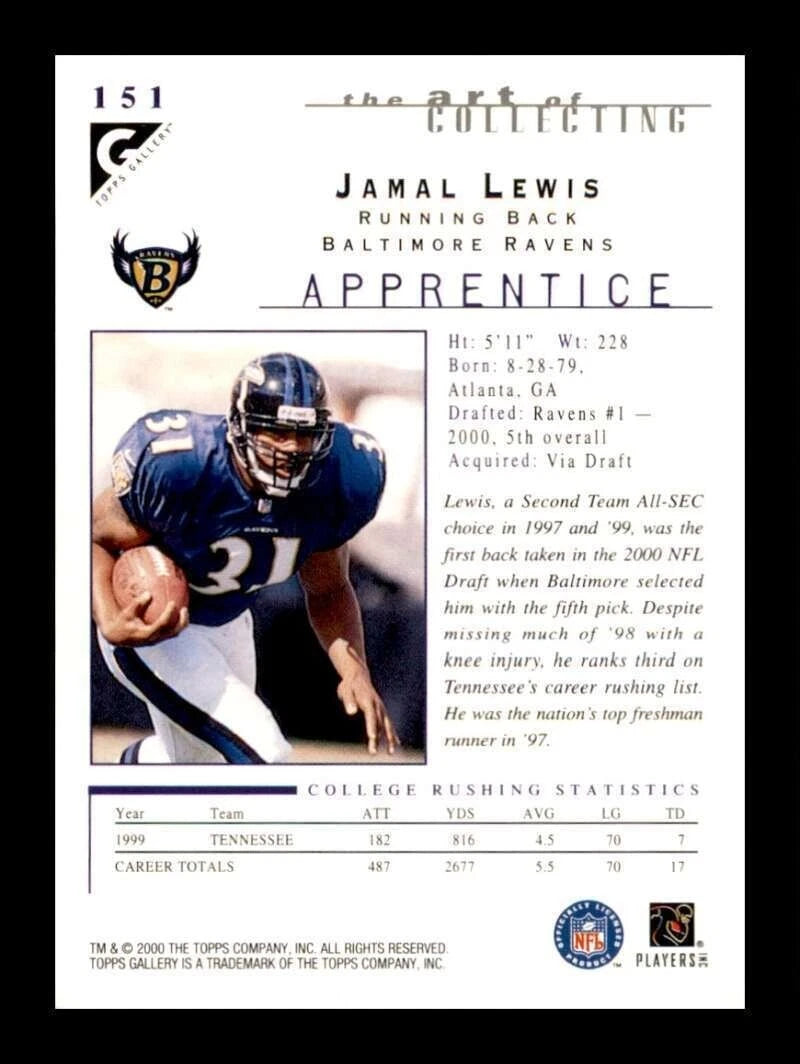 2000 Topps Gallery Jamal Lewis #151 Rookie RC 1/1 SEALED Topps Slides Front & Ba