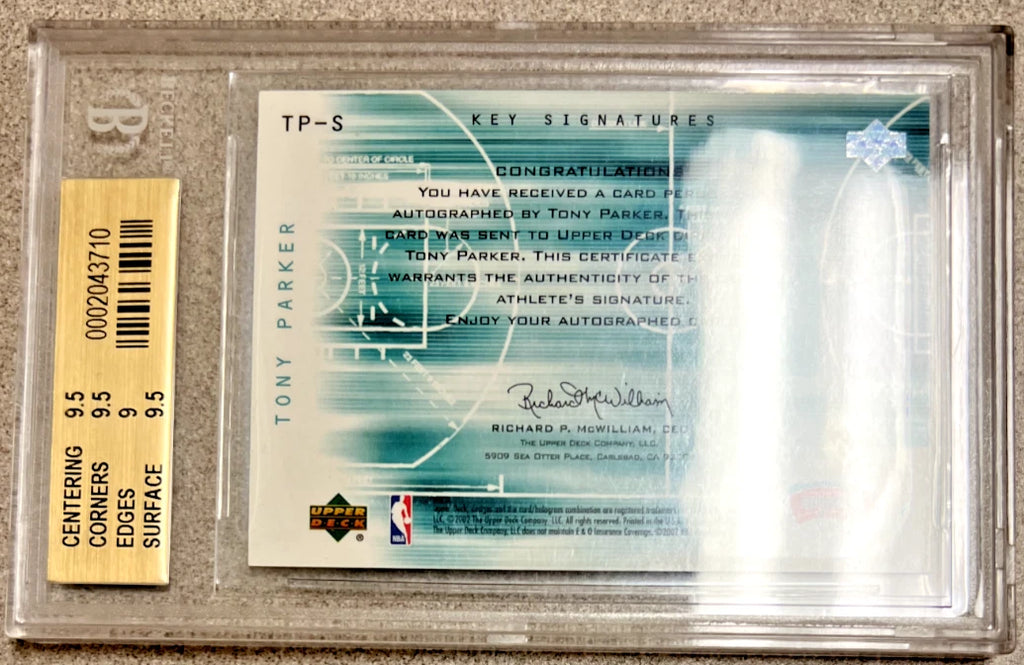 Tony Parker 2001-02 UD Flight Team Key Signatures RC AUTO BGS 9.5 OLD #'d/100