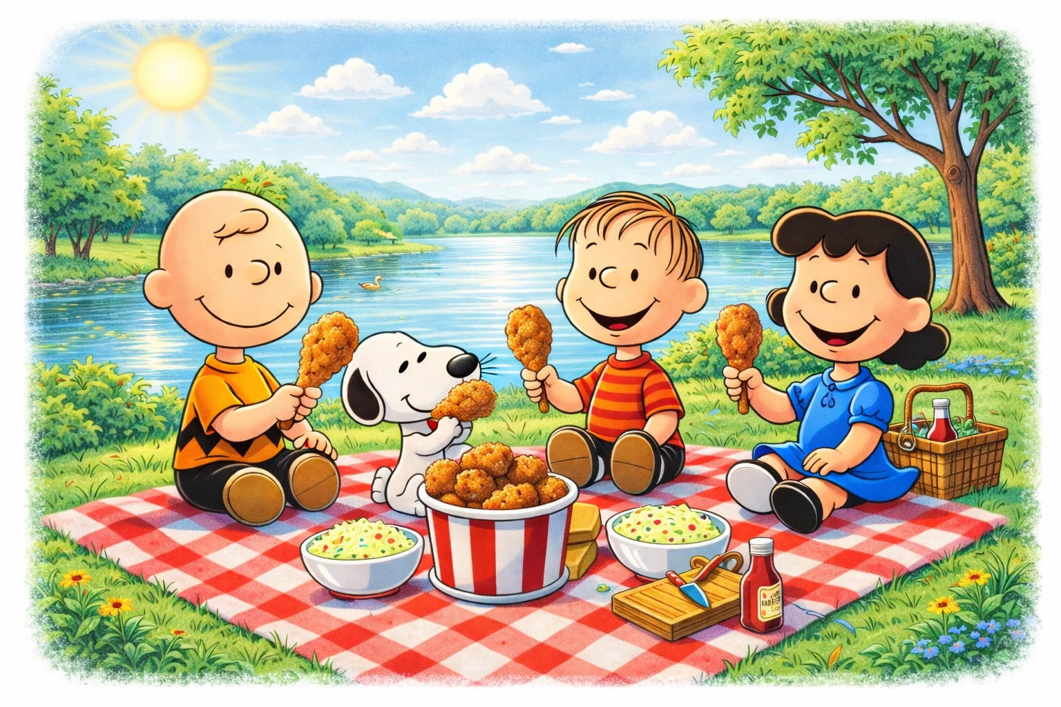 Peanuts Picnic by the Lake 120-Piece Puzzle – Charlie Brown & Friends