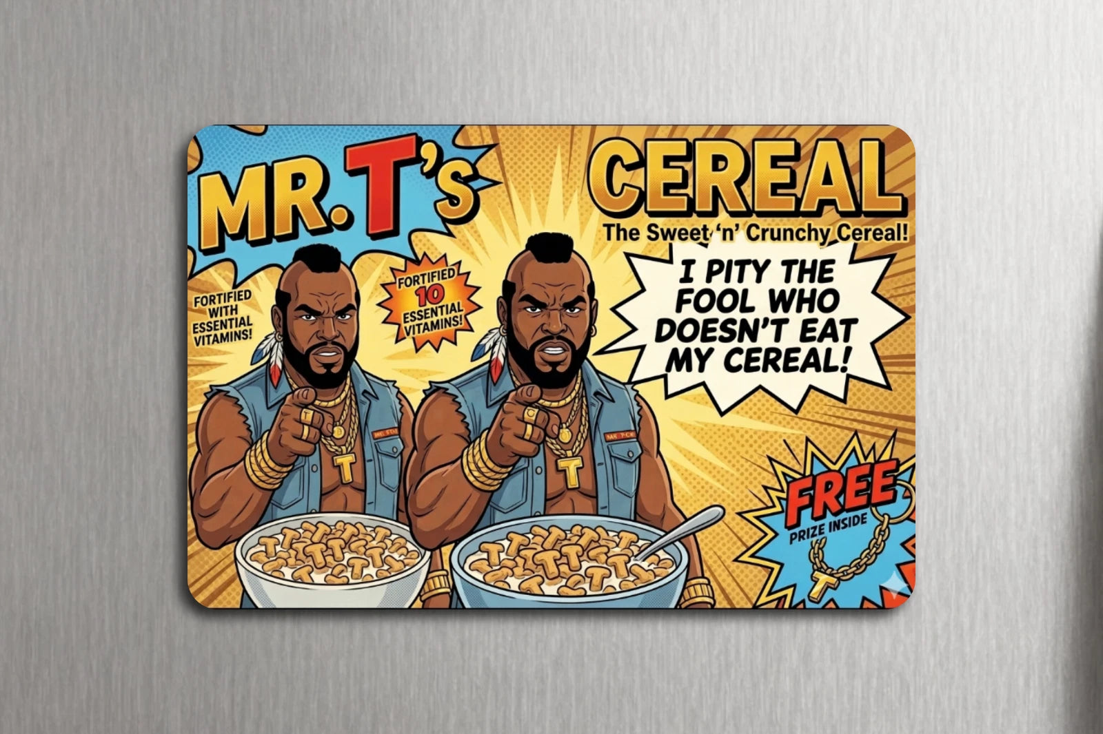 3x2 Vintage 80's Mr. T Breakfast Cereal Pity the Fool Refrigerator Fridge Magnet