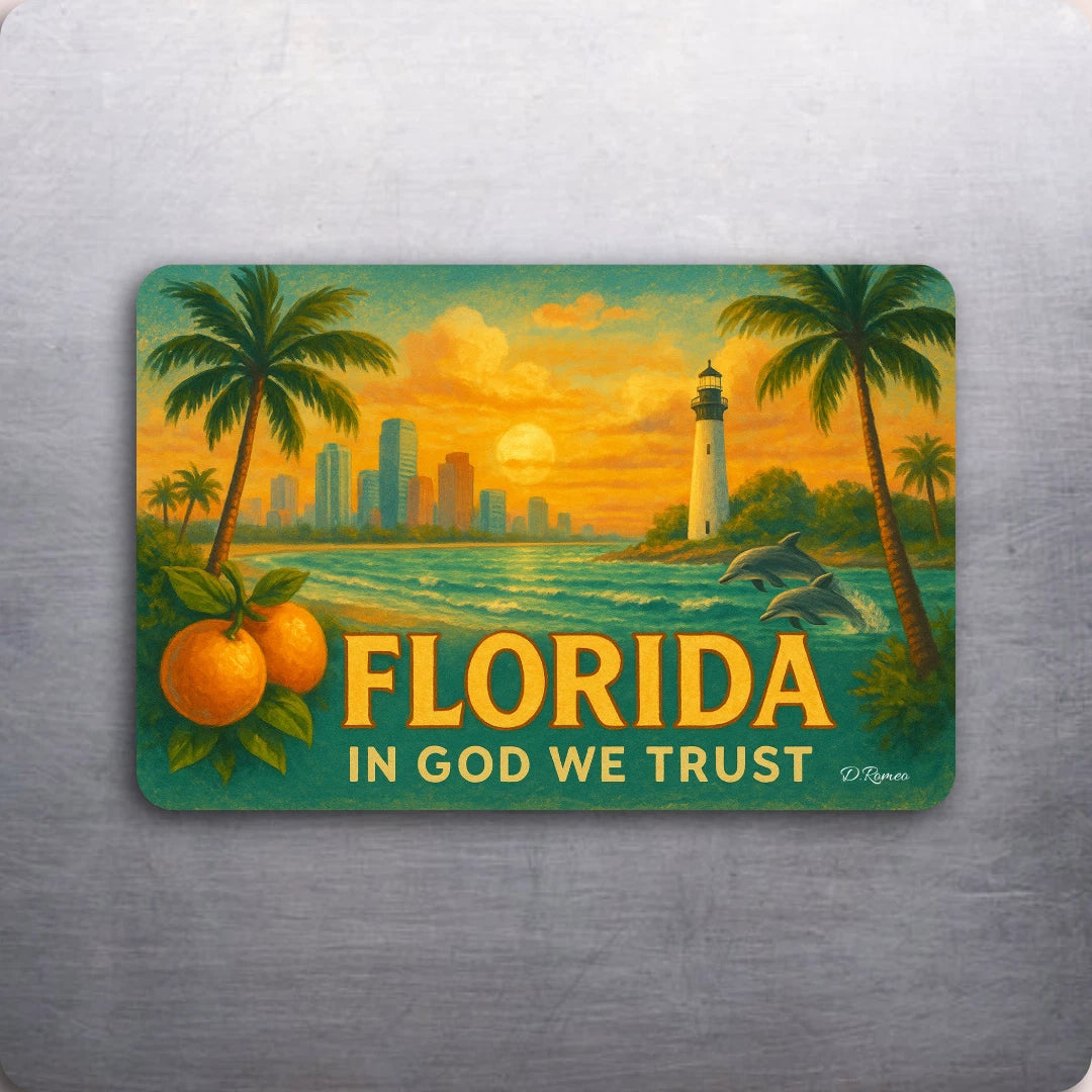 3x2 In God We Trust Florida Beach Palm Trees State Refrigerator Magnet (D.Romeo)