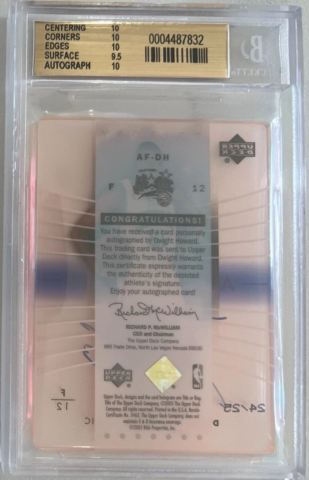 2004-05 UD Glass Auto Focus Crystal #'d/25 RC 1/1 BGS 10 Dwight Howard RC 10 AU