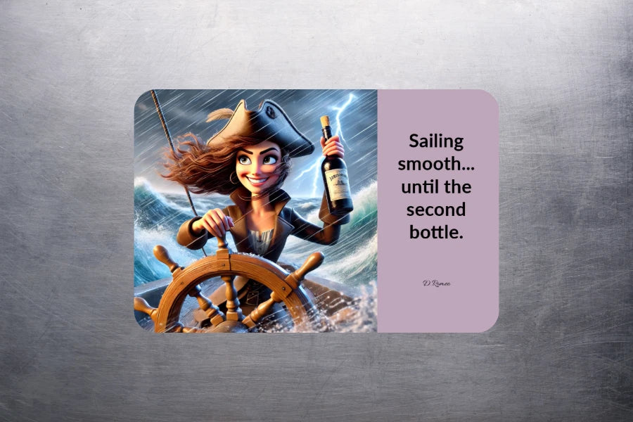 3x2 Funny Wine Drinking Pirate Lady Meme Fridge Refrigerator Magnet (D.Romeo)