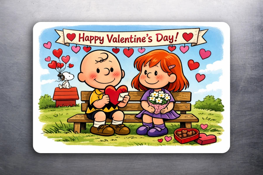 Vintage Art Peanuts Fridge Magnet: Charlie Brown & Mystery Girl (Valentine's Day