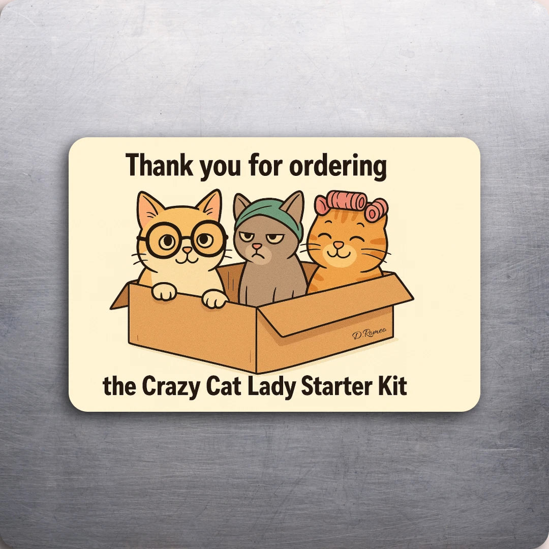 3x 2 Crazy Cat Lady Starter Kit FUNNY Art Fridge Refrigerator Magnet D.Romeo