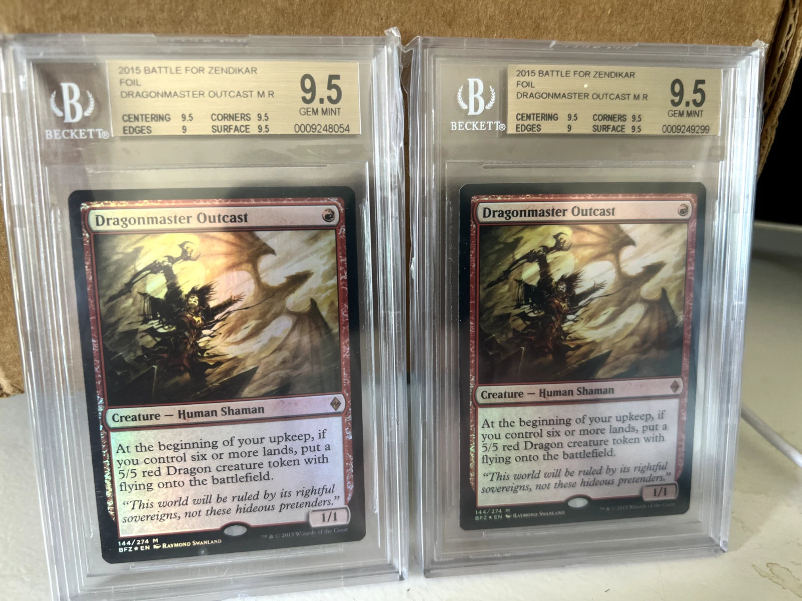 3x BGS 9.5 Dragonmaster Outcast 1x Foil MTG Worldwake & 2x Foil Battle Zendikar
