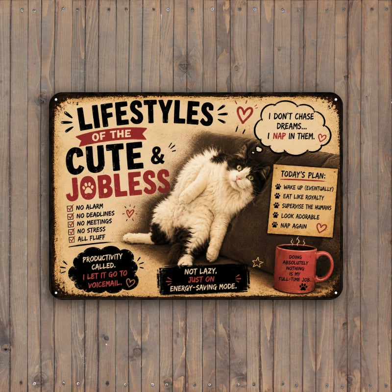 10" x 7" Metal Sign Aluminum - Choose Cute & Jobless Cat Sign | Custom Personalized