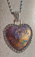 Handmade Hand-Painted Rhinestone Artistic Heart Necklace Stainless Silver Chain