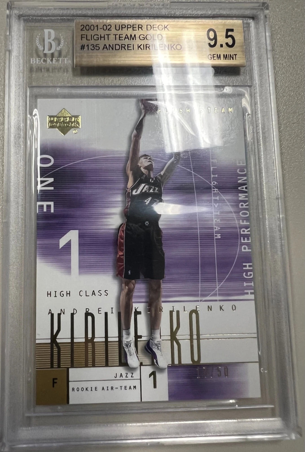 BGS 9.5 2001-02 Upper Deck Flight Team Andrei Kirilenko RC #'d/50 - Old Label
