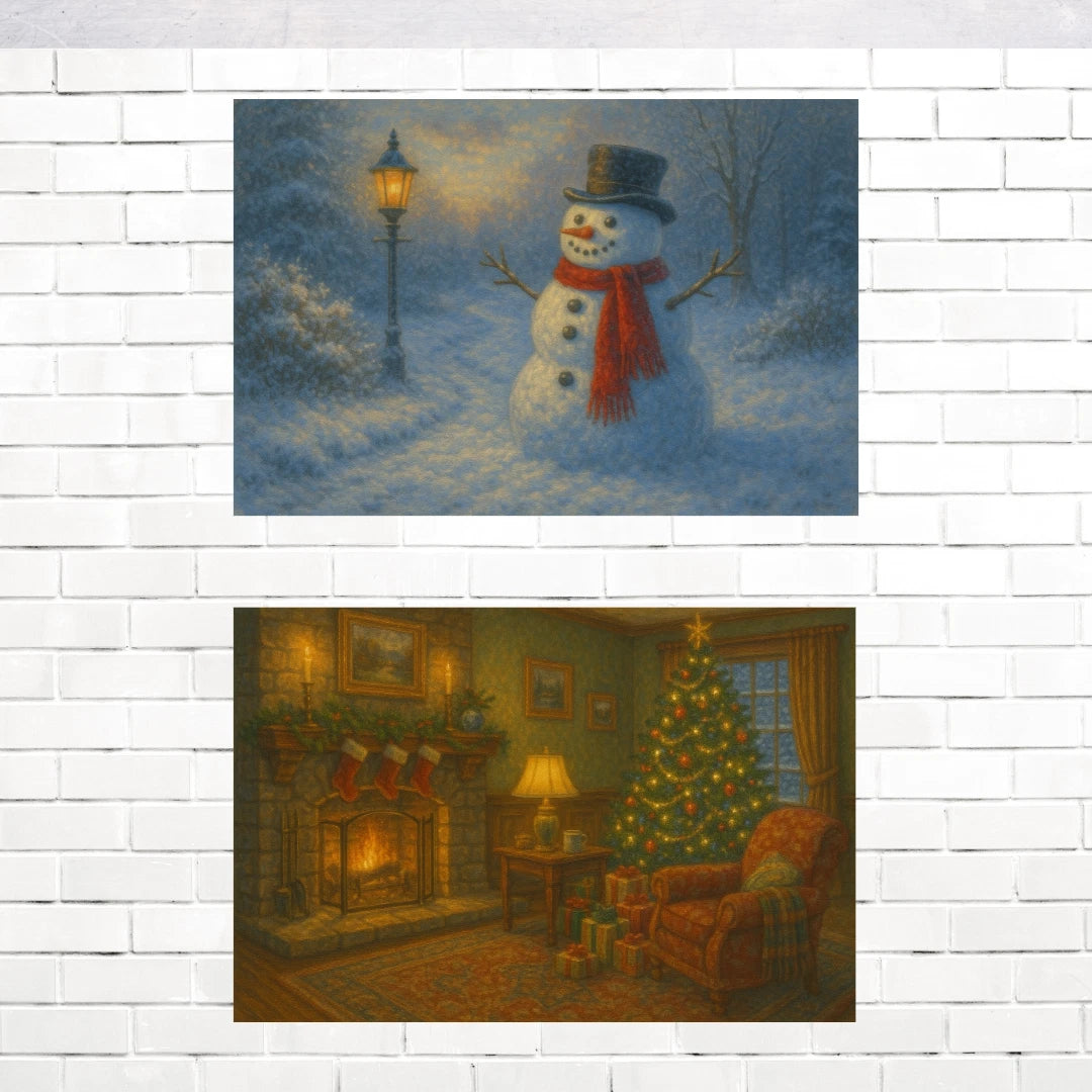 8"x 5" Thomas Kinkade Style Christmas Art Print Sticker Stickers - Group of 2