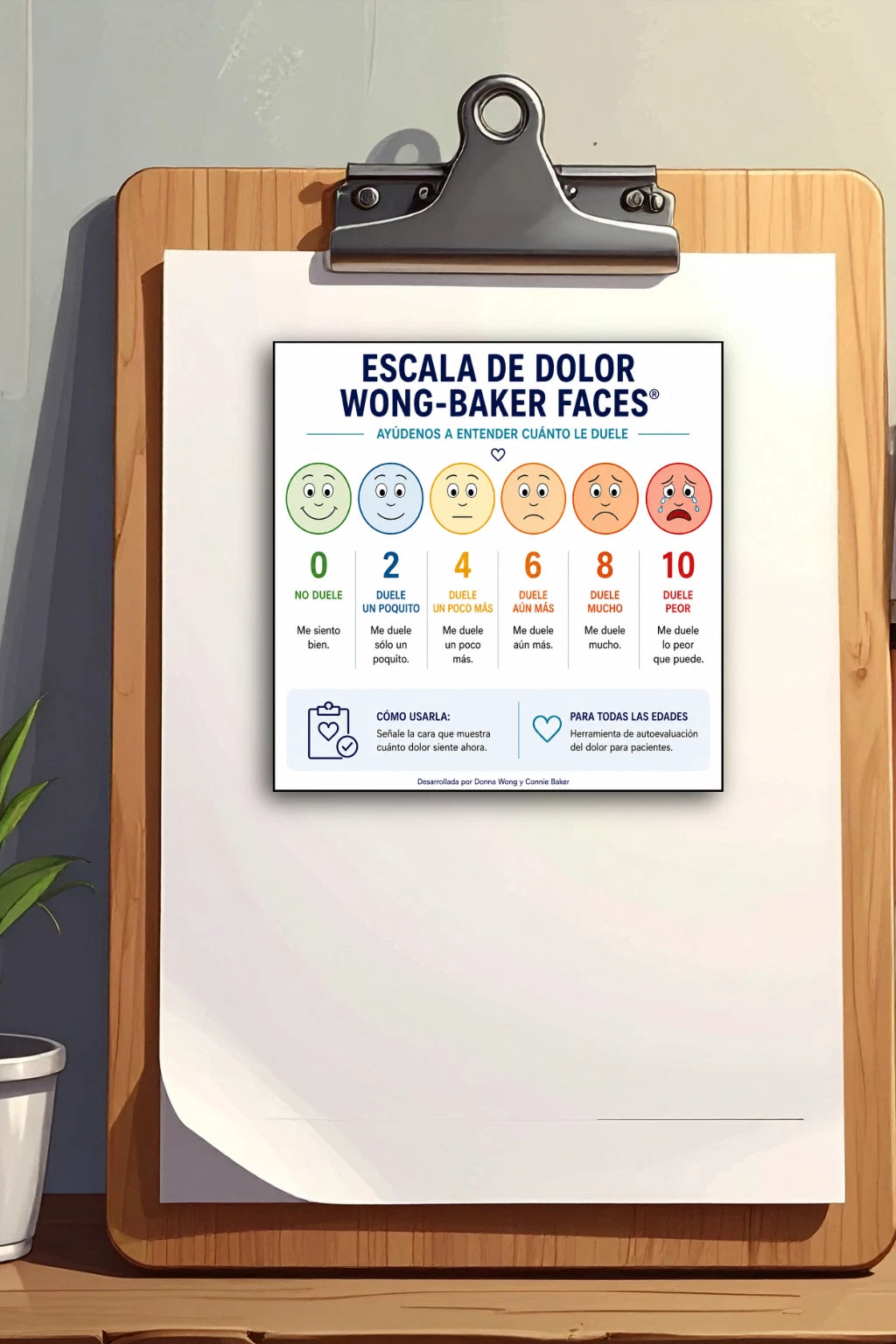 Wong-Baker Faces Pain Rating Scale Sticker 5" x 5" Nurse IN SPANISH (Pack of 2)