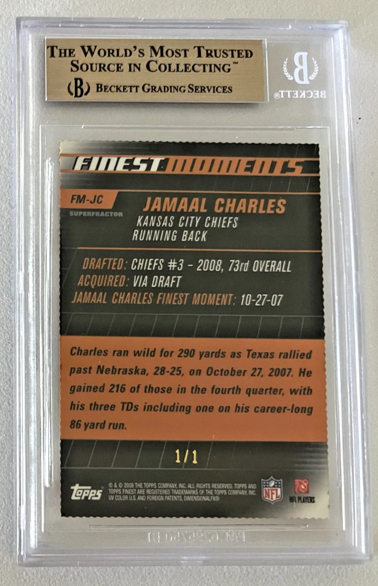 BGS 9.5 Jamaal Charles 2008 Topps Finest Superfractors RC #'d 1/1 Die-Cut