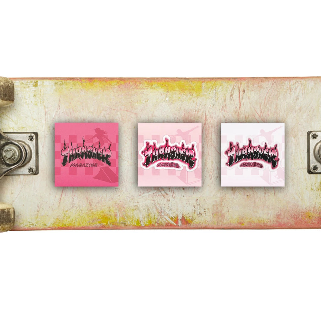 Skateboard Skating GLOSSY PINK Trasher Magazine Art Stickers - Group Set of 3