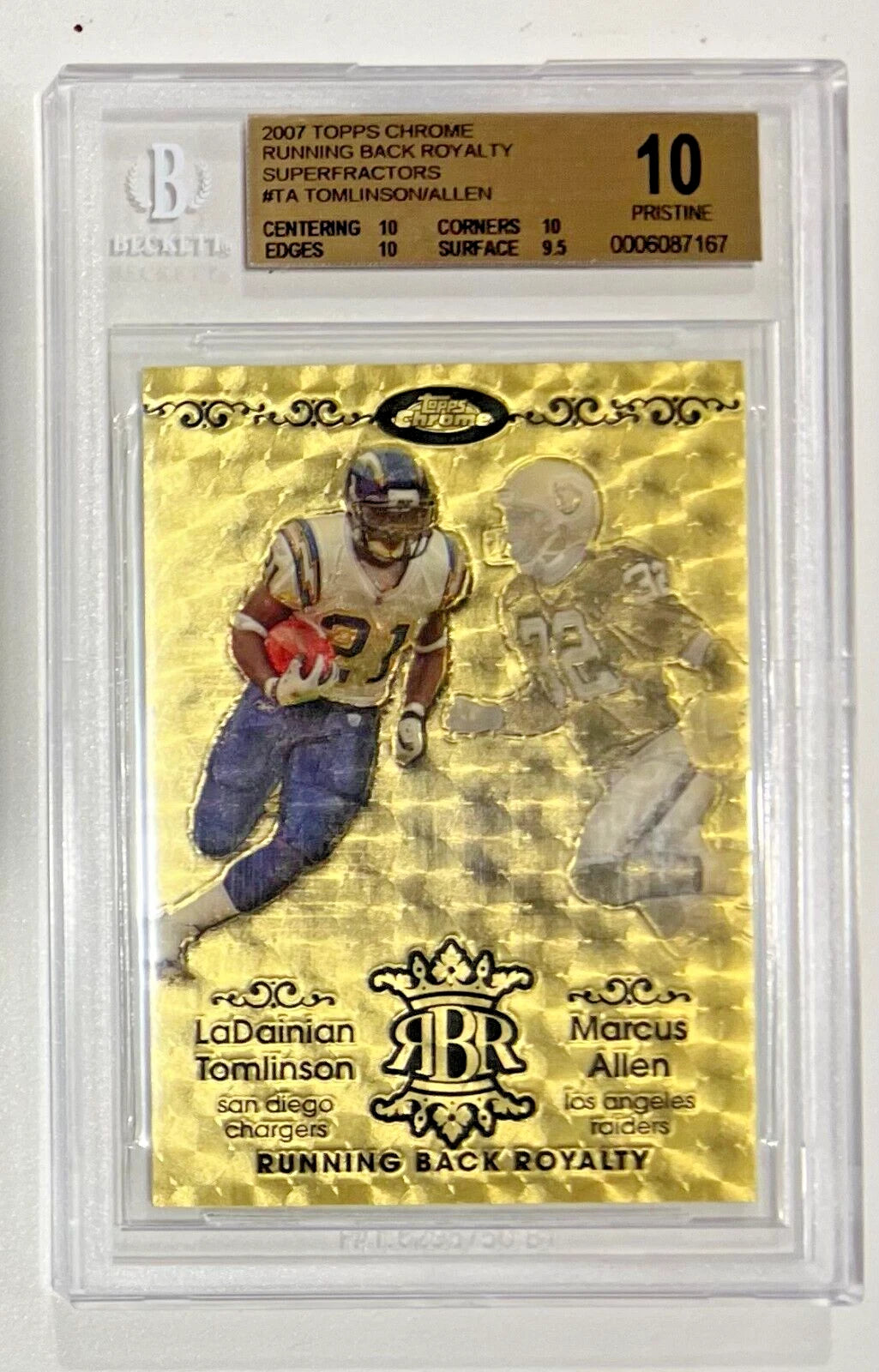BGS 10 LaDainian Tomlinson/Allen 2007 Topps Chrome RBR Superfractors #'d 1/1
